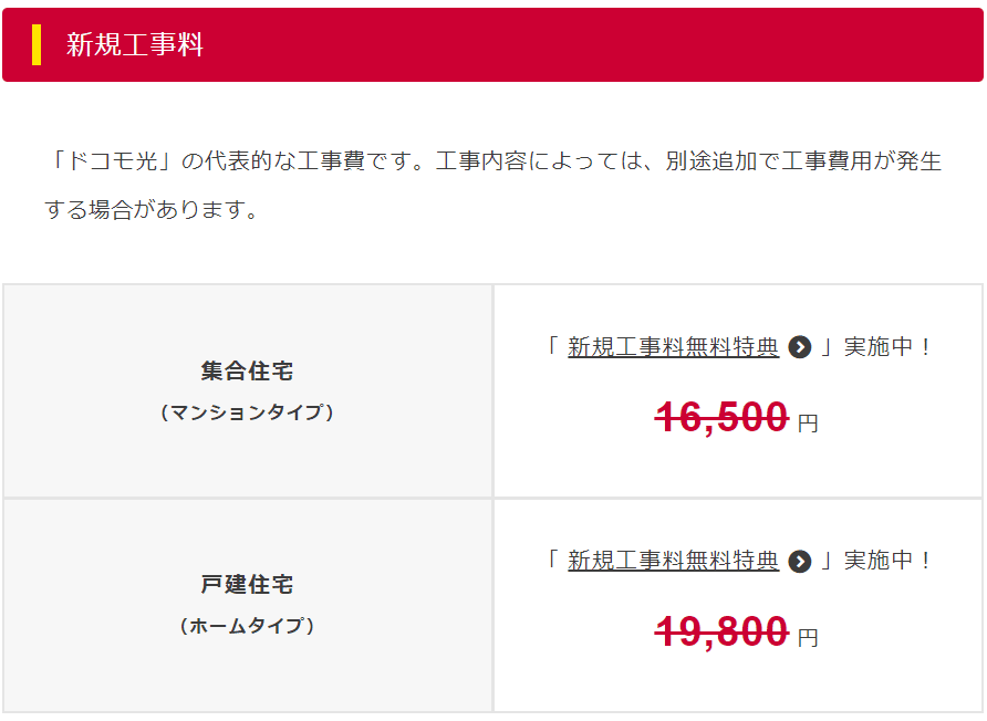 ドコモ光　工事料金